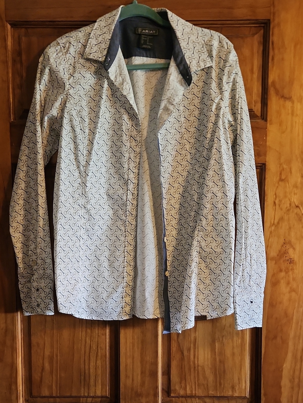 Ariat White Button Down with Navy Snaffle Bit Print
